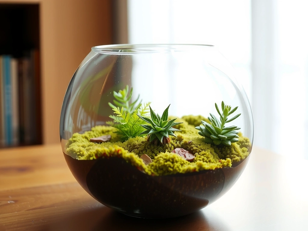 Glass terrarium with lush greenery symbolizing natural balance