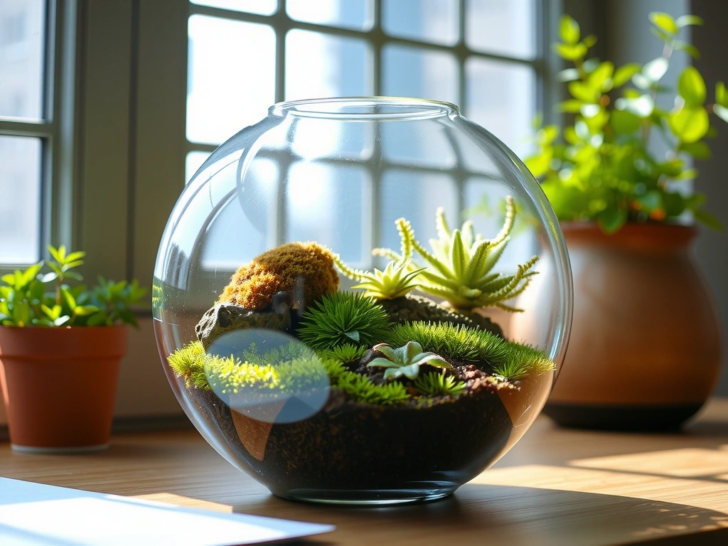Glass terrarium with lush greenery symbolizing balanced nutrition