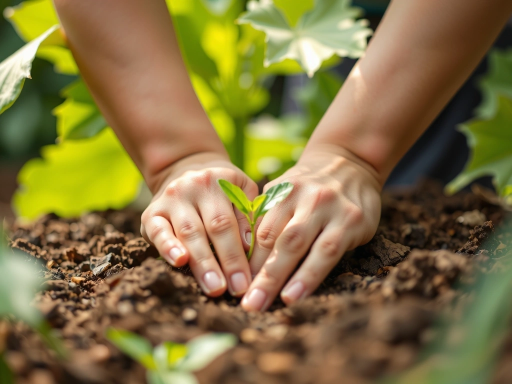 Hand eines Ernährungsberaters beim Einpflanzen einer Setzling